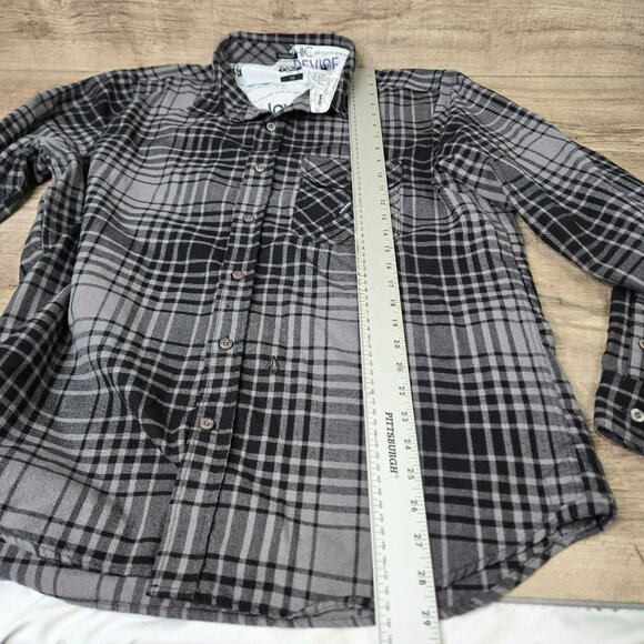 Volcom Mens Sz L Long Sleeve Plaid Shirt Classic Fit Black Gray Casual Button Up - Picture 10 of 12